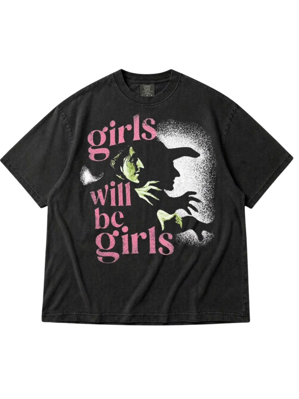 Comfort Colors Black Graphic Tee with Pink Text & Green Accent